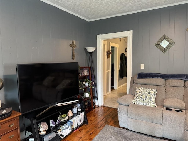 348 Fairmount St, Fitchburg, MA 01420 - living area with hardwood / wood-style flooring, an ornate ceiling, and crown molding