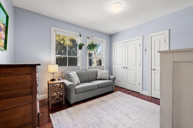 living area with dark hardwood / wood-style floors