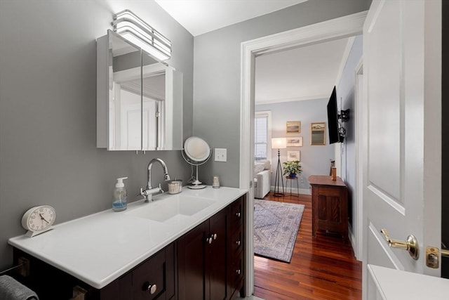 bathroom featuring wood-type flooring and vanity