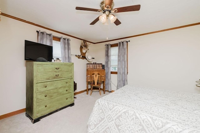 20 Wilcox St, Fall River, MA 02724 - carpeted bedroom with crown molding, multiple windows, baseboards, and a ceiling fan