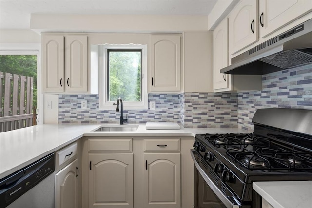 20 Washington St Unit 15, Easton, MA 02356 - kitchen featuring gas range, stainless steel dishwasher, under cabinet range hood, a sink, and plenty of natural light