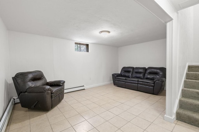 20 Washington St Unit 15, Easton, MA 02356 - living area with baseboard heating, stairs, and light tile patterned flooring