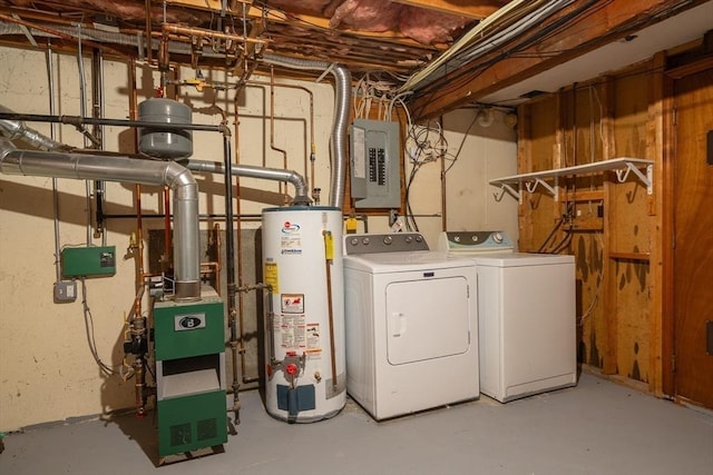 20 Washington St Unit 15, Easton, MA 02356 - laundry area featuring gas water heater, electric panel, washing machine and clothes dryer, and a heating unit