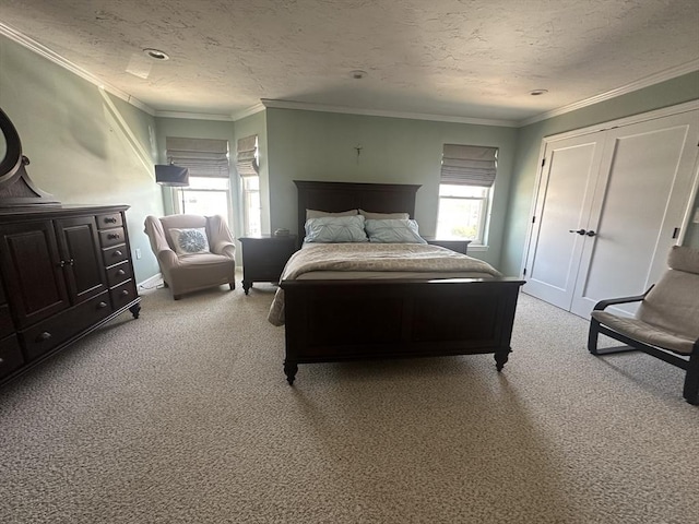 158 Quincy Shore Dr Unit 78, Quincy, MA 02171 - bedroom with light colored carpet, crown molding, and a textured ceiling