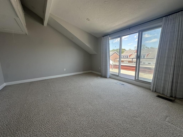 158 Quincy Shore Dr Unit 78, Quincy, MA 02171 - carpeted empty room featuring attic access, vaulted ceiling, and a textured ceiling
