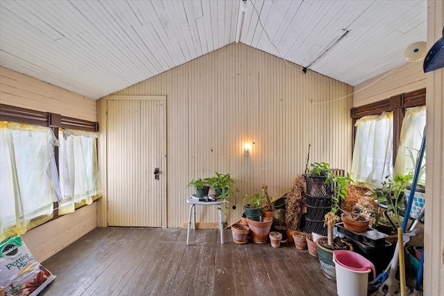 interior space with vaulted ceiling and hardwood / wood-style floors