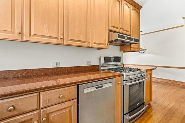 68 Barnard Ave, Watertown, MA 02472 - kitchen with appliances with stainless steel finishes, under cabinet range hood, and wood-type flooring