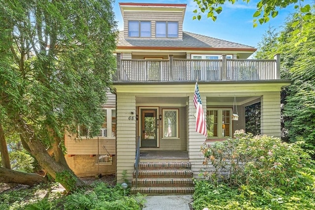 68 Barnard Ave, Watertown, MA 02472 - view of front of property featuring a balcony and covered porch