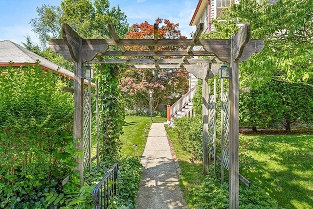 68 Barnard Ave, Watertown, MA 02472 - view of grassy yard featuring a pergola