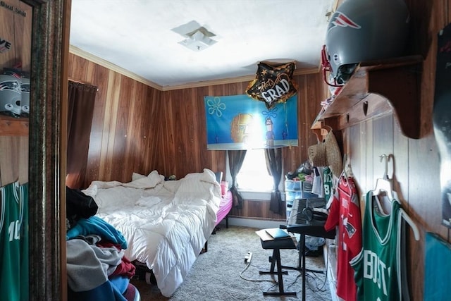 79-81 N Main St, Webster, MA 01570 - carpeted bedroom featuring wooden walls and ornamental molding