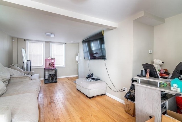 living room with baseboards and hardwood / wood-style flooring