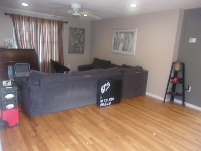 14 Mutton Ln, Weymouth, MA 02189 - living area with ceiling fan, light wood-style floors, recessed lighting, and baseboards