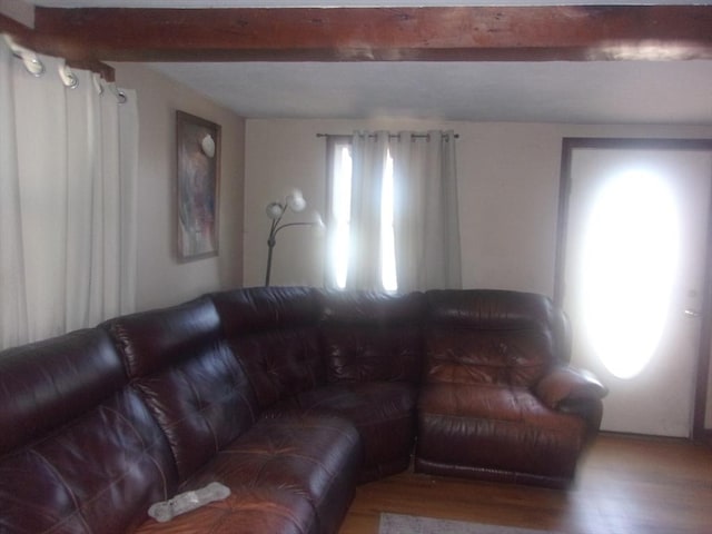 14 Mutton Ln, Weymouth, MA 02189 - living area with beamed ceiling and wood finished floors