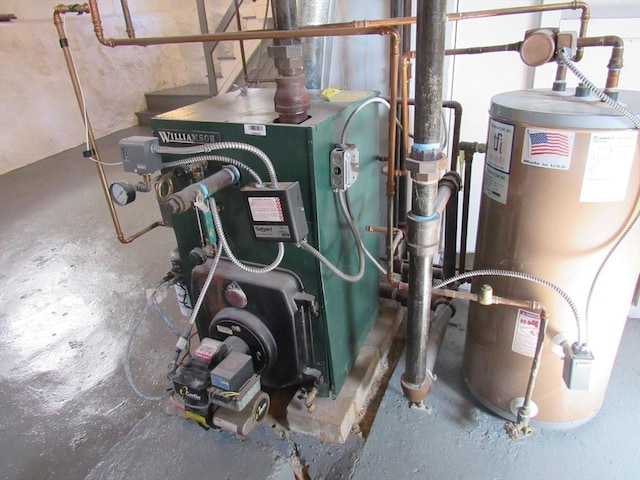 utilities featuring a heating unit and gas water heater