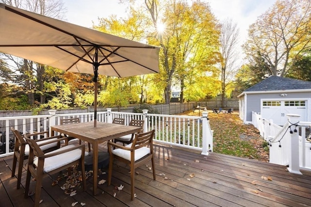 deck with outdoor dining area and a fenced backyard