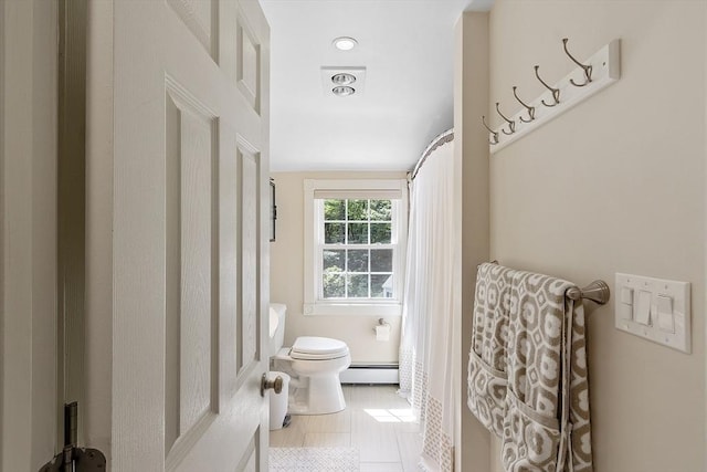 40 Abbott Ln, Chelmsford, MA 01824 - full bathroom featuring tile patterned flooring, baseboard heating, and curtained shower