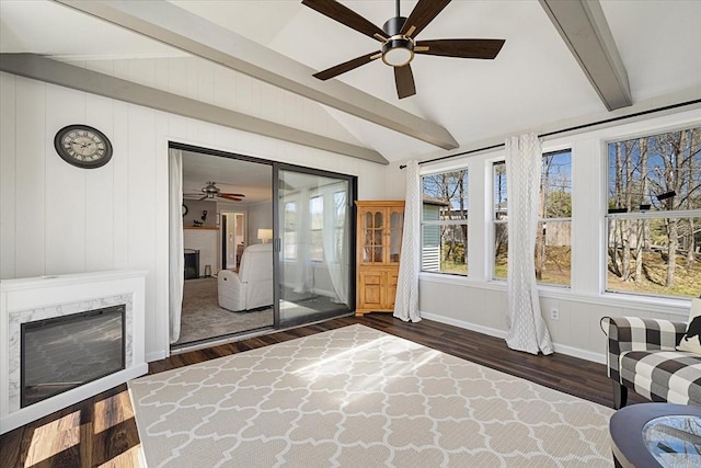 sunroom / solarium with french doors and beam ceiling