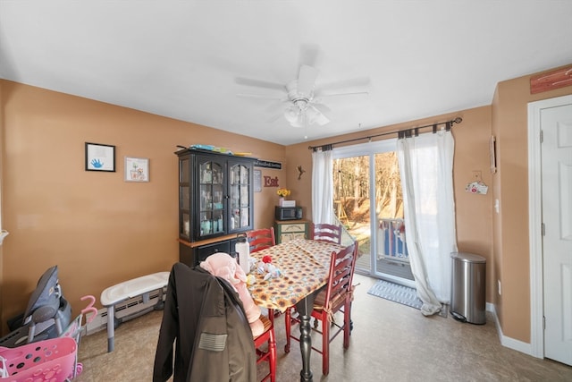 dining space with ceiling fan