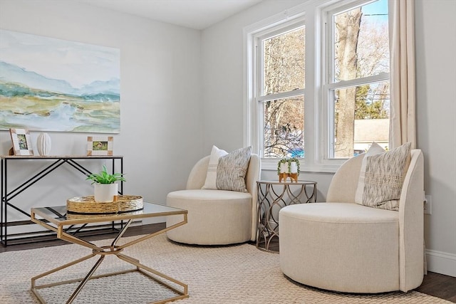 living area with a wealth of natural light and baseboards