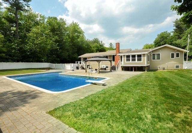 30 Pheasant Ln, Pembroke, MA 02359 - view of pool featuring a gazebo, a patio area, and a diving board