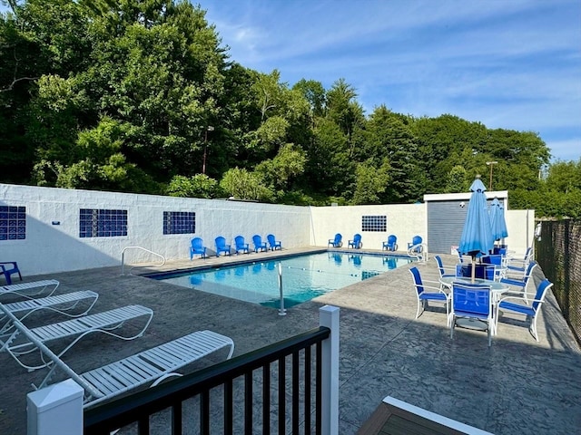 view of pool featuring a patio area