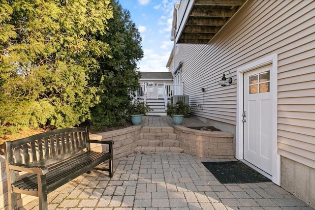 view of patio with stairway