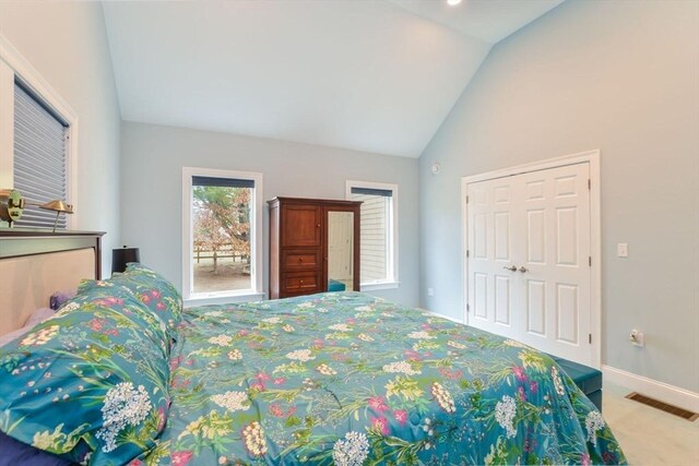 26 Crosswinds Way, Falmouth, MA 02536 - carpeted bedroom featuring baseboards, visible vents, and vaulted ceiling