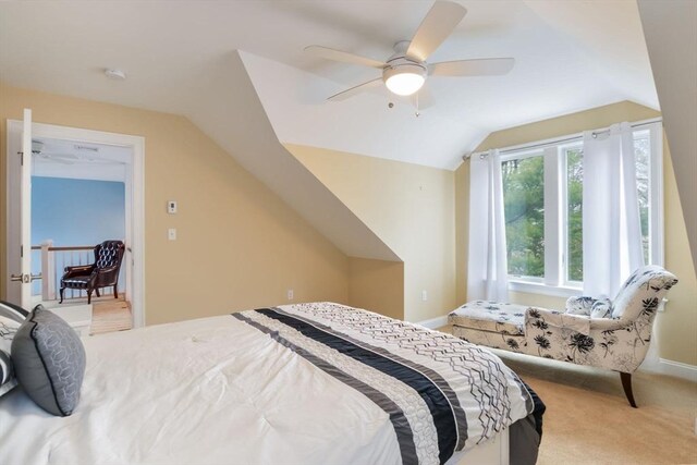 26 Crosswinds Way, Falmouth, MA 02536 - bedroom with a ceiling fan, carpet floors, baseboards, and vaulted ceiling