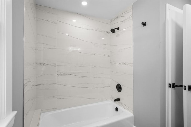 full bathroom featuring washtub / shower combination and recessed lighting
