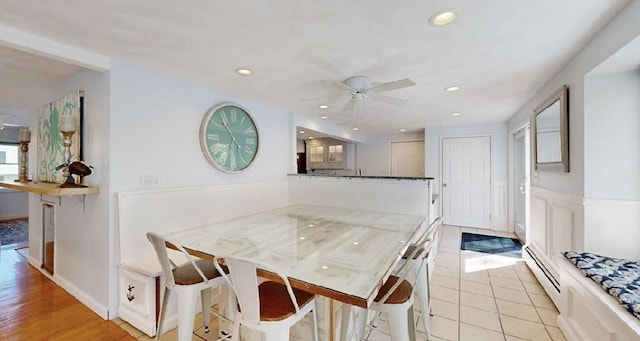 32 Nelson Ave, Beverly, MA 01915 - dining space with a baseboard heating unit, ceiling fan, and recessed lighting