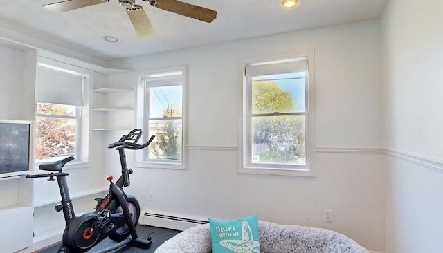 32 Nelson Ave, Beverly, MA 01915 - workout area with a ceiling fan and a baseboard heating unit