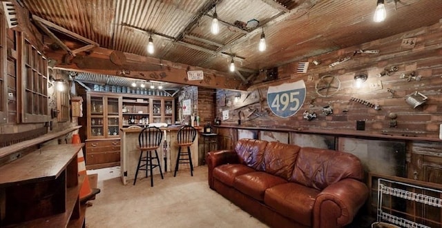 32 Nelson Ave, Beverly, MA 01915 - living area with wood walls and a dry bar