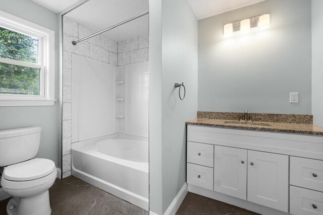 67 Great Neck Rd, Wareham, MA 02571 - full bath with toilet, baseboards, vanity, and bathing tub / shower combination