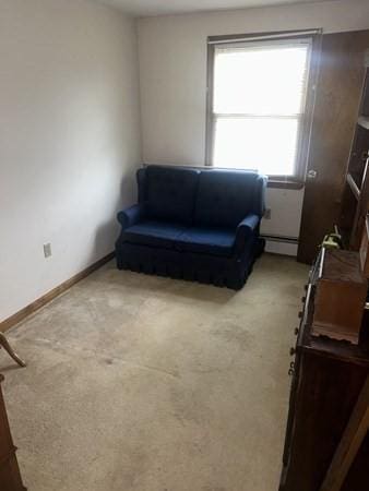 living area featuring carpet flooring