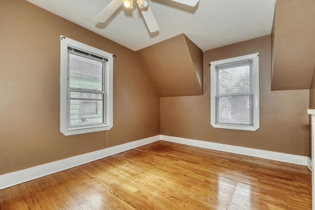 10 Windom St, Boston, MA 02134 - additional living space featuring ceiling fan, baseboards, vaulted ceiling, and hardwood / wood-style flooring