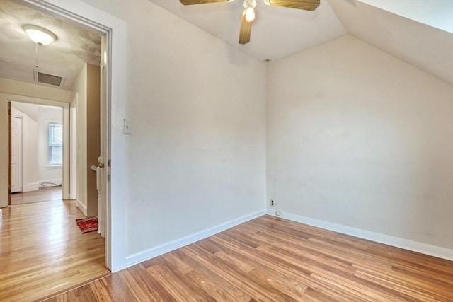 10 Windom St, Boston, MA 02134 - spare room featuring visible vents, baseboards, ceiling fan, light wood-type flooring, and vaulted ceiling