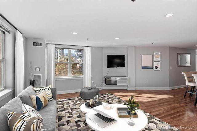 living room with hardwood / wood-style floors