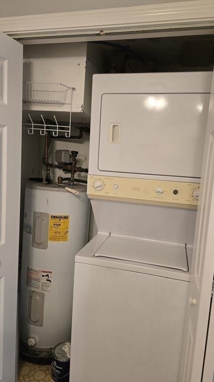 56 Edgeworth St Unit 14, Worcester, MA 01605 - laundry area with water heater and stacked washing machine and dryer