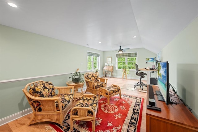 172 Orchard St, Newbury, MA 01922 - sitting room with a desk, ceiling fan, wood finished floors, baseboards, and recessed lighting