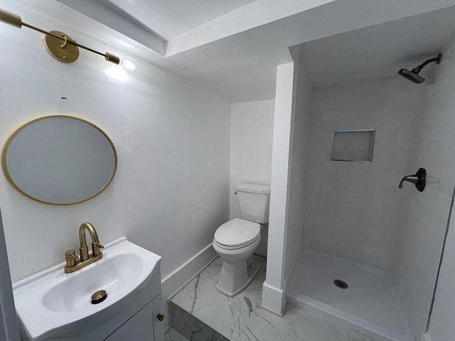 512 Lincoln St, Duxbury, MA 02332 - full bathroom with vanity, marble finish flooring, and tiled shower