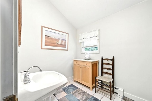 23 Westboro Rd, Upton, MA 01568 - bathroom featuring vaulted ceiling, tile patterned flooring, and baseboard heating