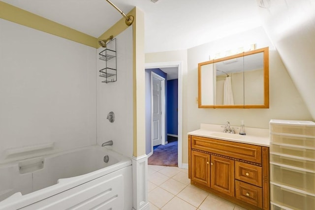 394 Huttleston Ave, Fairhaven, MA 02719 - full bathroom with tile patterned flooring, vanity, and shower / bath combo with shower curtain
