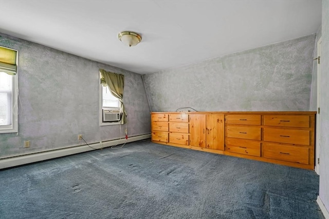 394 Huttleston Ave, Fairhaven, MA 02719 - unfurnished bedroom featuring a baseboard heating unit, multiple windows, dark colored carpet, and cooling unit