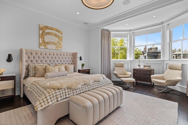 128 Marlborough St Unit 6, Boston, MA 02116 - bedroom with wood finished floors, ornamental molding, and recessed lighting