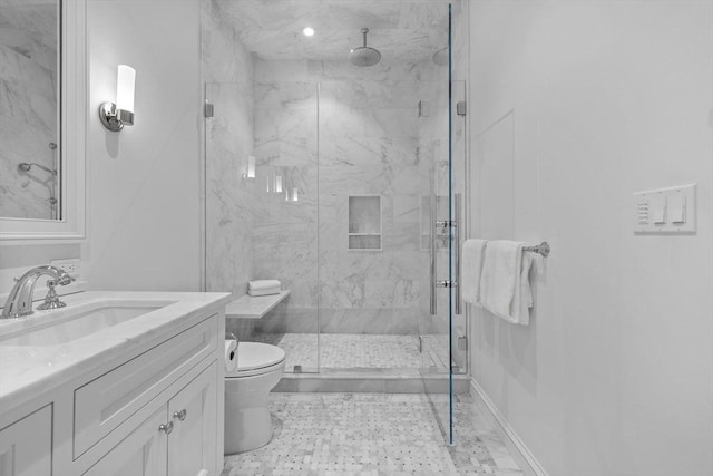 128 Marlborough St Unit 6, Boston, MA 02116 - bathroom featuring toilet, a marble finish shower, and vanity