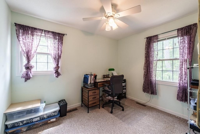 64 Porcupine Point Rd, Tolland, MA 01034 - carpeted office space with healthy amount of natural light, a ceiling fan, and baseboards