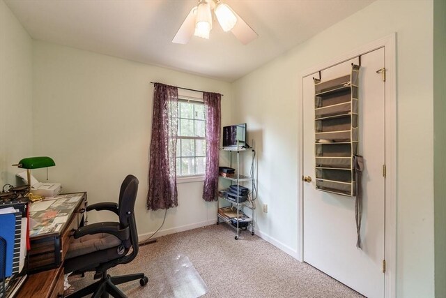 64 Porcupine Point Rd, Tolland, MA 01034 - home office featuring baseboards, ceiling fan, and carpet flooring