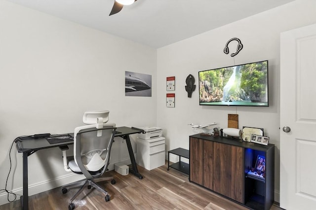 1076 King Phillip Trl, Templeton, MA 01468 - office space featuring wood finished floors, a ceiling fan, and baseboards