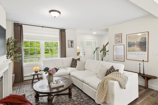 1076 King Phillip Trl, Templeton, MA 01468 - living area with wood finished floors, stairs, and baseboards