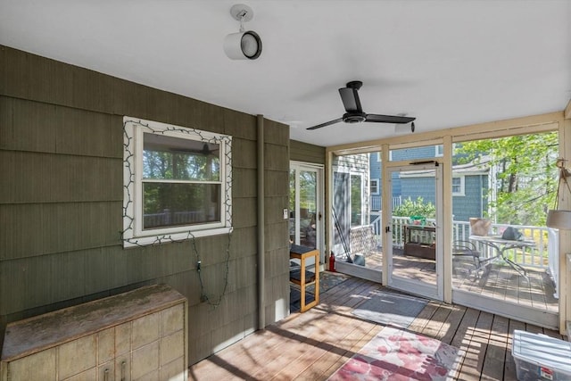 43 Grove Hill Park, Newton, MA 02460 - unfurnished sunroom featuring a ceiling fan